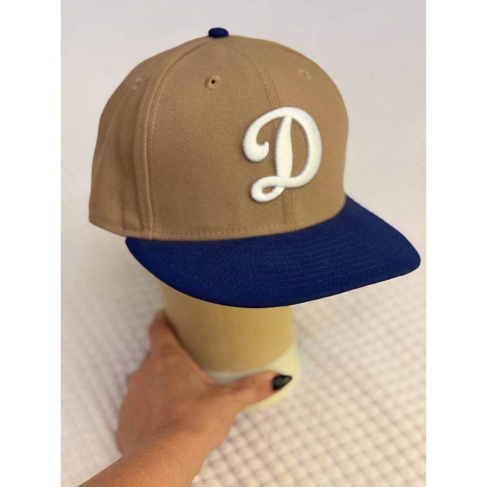 New Era 59FIFTY Brooklyn Dodgers MLB Fitted Hat Cap 7 1/4 Tan Brown Blue Script